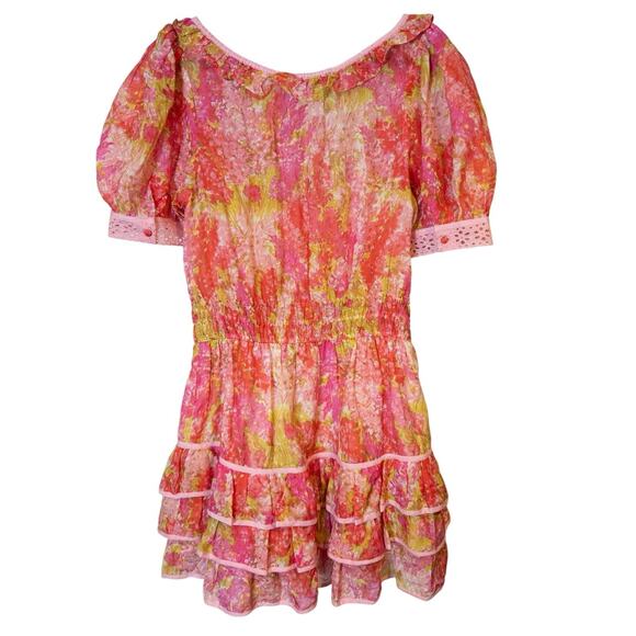 LoveShackFancy Safiya Cotton Silk Blend Swaying Coral Pink Mini Dress Medium - Picture 6 of 10